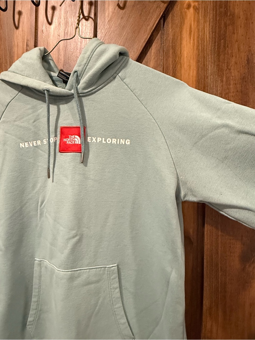 The North Face light Teal- Green Hoodie with Red Logo Patch - Picture 7 of 7